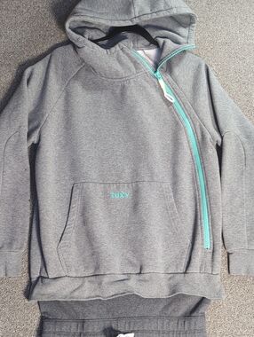 Tuxy Jumpsuit Hoodie One Piece Loungewear Onsie Women's Size L Two Tone Gray